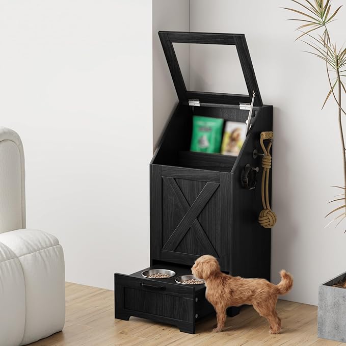 Dog Feeding Station with Storage Cabinet and 2 Elevated Dog Bowls, Hidden Pet - Image 4