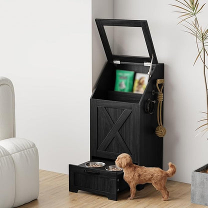 Dog Feeding Station with Storage Cabinet and 2 Elevated Dog Bowls, Hidden Pet - Image 4