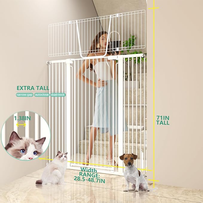 71" Extra Tall Cat Gate for Doorway – 28.5"-48.7" Extra Wide Pet Gate - Image 2