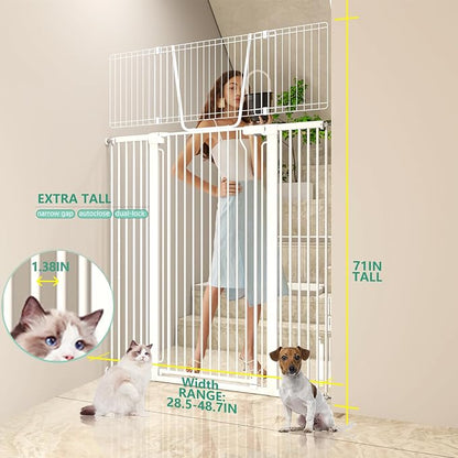 71" Extra Tall Cat Gate for Doorway – 28.5"-48.7" Extra Wide Pet Gate - Image 2