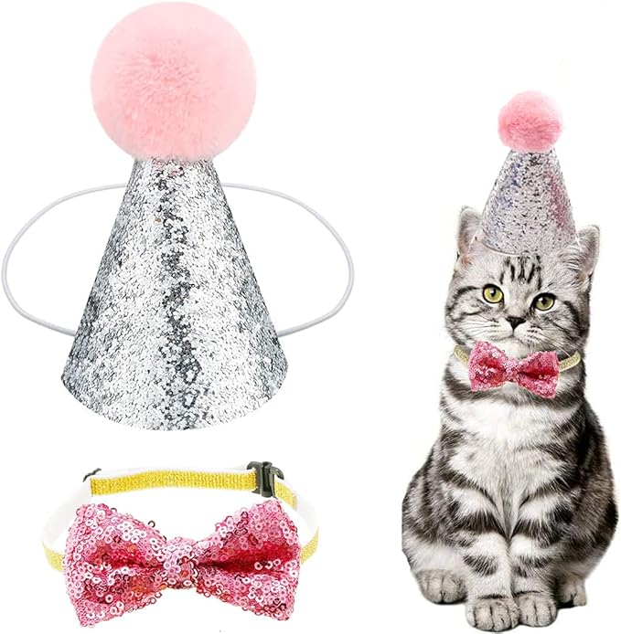Christmas Pet Party Jazz Hat and Blingbling Bow Tie Breakaway Collar Set by Arogheiz