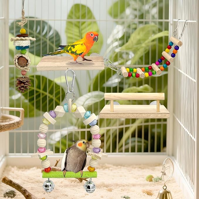 5-in-1 Parakeet Toys Set: Detachable Bird Playground - Image 5