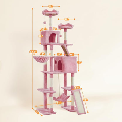 Yaheetech Cat Tree, 82.5in Super Tall Tower w/Cute Top Perches, Scratching Posts - Image 2