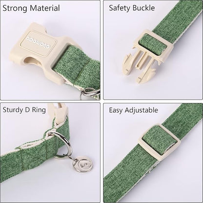 DOGWONG Cotton Hemp Dog Collar, Heavy-Duty Green Dog Collar Adjustable Soft - Image 2