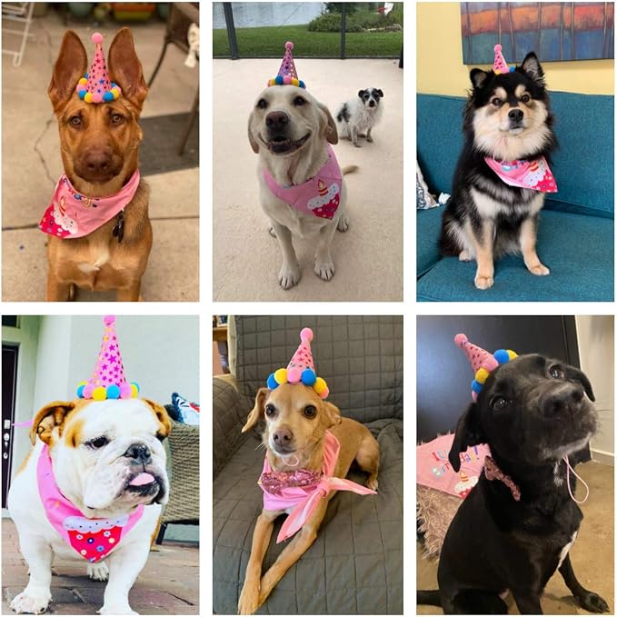 ADOGGYGO Dog Birthday Bandana Scarf and Dog Girl Birthday Party Hat - Image 2