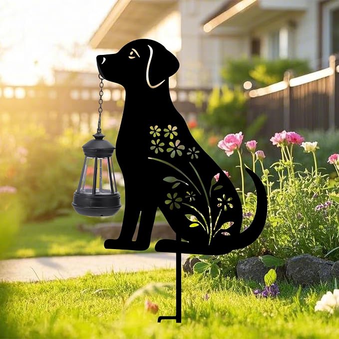 Bshine Dog Solar Light Outdoor Garden Decoration, Waterproof Metal Stake Black by Bshine