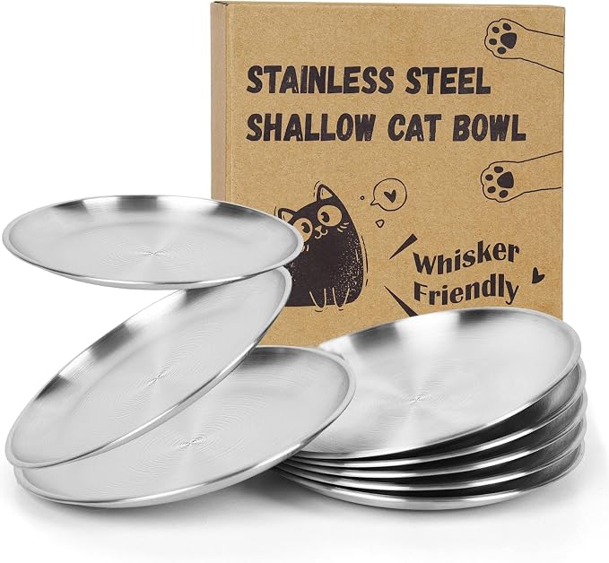 8-Pack Stainless Steel Cat Food Bowls, Shallow Whisker-Friendly Non-Slip by OriginalDesignbyPetLovers