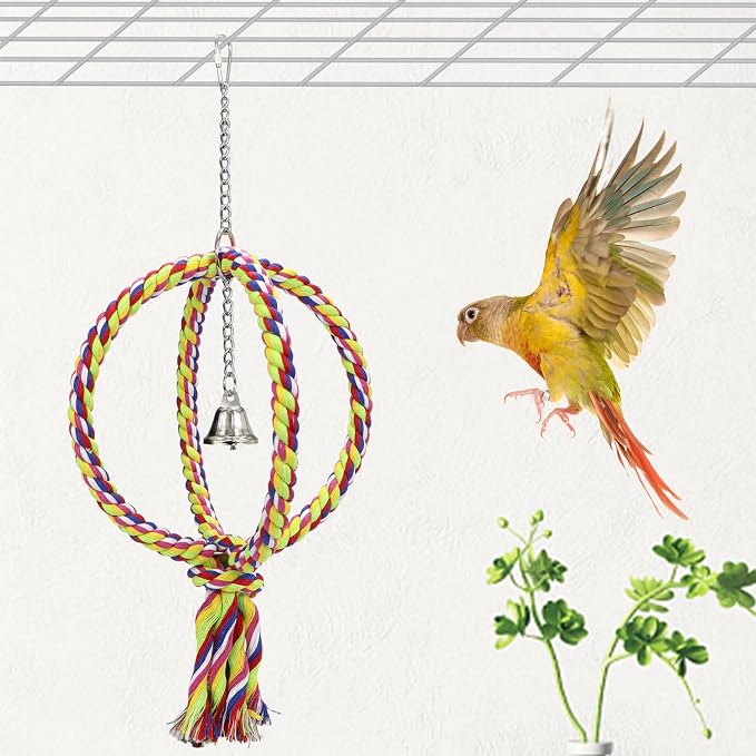 Litewoo Bird Swing Perch Stand Cotton Rope 2 Two Rings Toy - Image 4