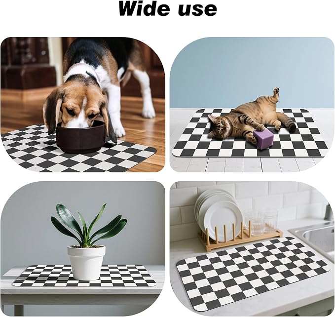 Checkered Dog Food Mat, Absorbent Leak-Proof Pet Feeding Mat, Quick Dry Cat - Image 6
