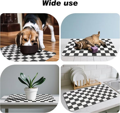 Checkered Dog Food Mat, Absorbent Leak-Proof Pet Feeding Mat, Quick Dry Cat - Image 6