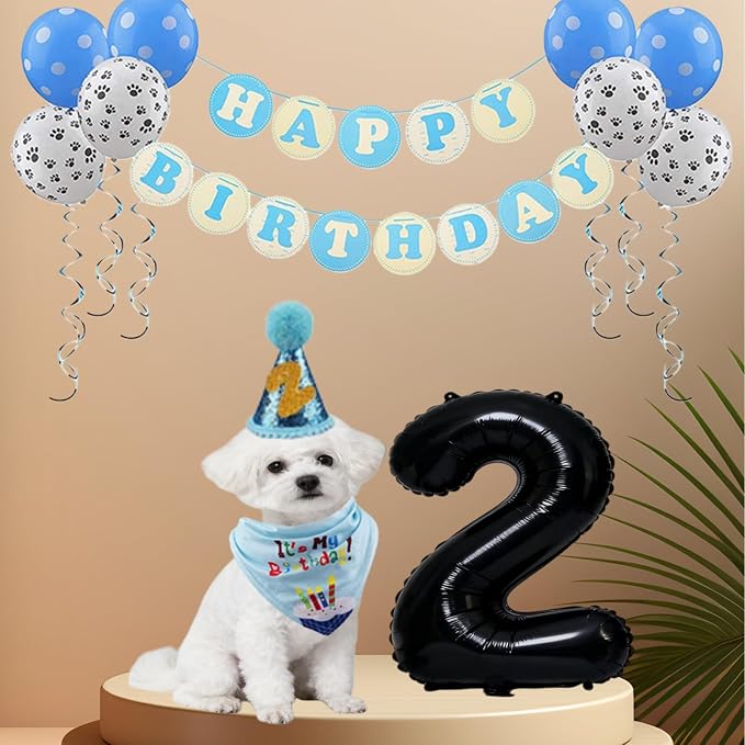 Pet Birthday Party Set, Dogs Bandana and Dog Birthday Hat - Image 4