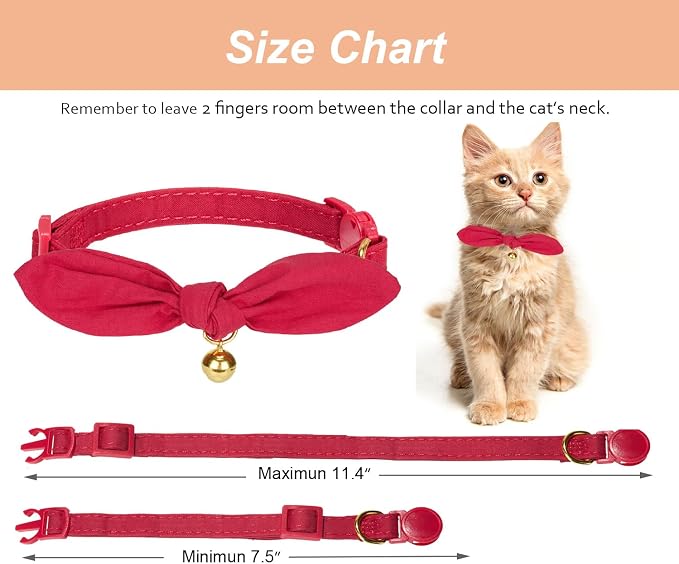 Bunny Ear Cat Collar with Bell and Bow Tie, Breakaway Cute Bowtie Kitten Collars - Image 8