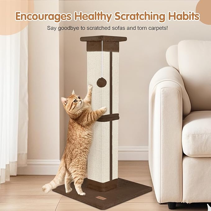 Cat Scratching Post 33 inch for Indoor Cats, High Cat Scratch Post Brown - Image 3