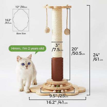 Cat Sisal Scratching Post, 4 in 1 Wooden Cat Scratcher Toy - Image 6