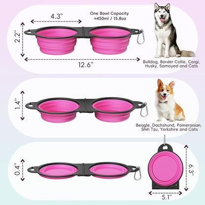 Pawaboo 2-in-1 Collapsible Dog Bowls, Dual Puppy Food and Water Bowls, 180° - Image 2