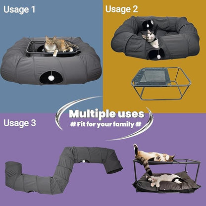 XxingSheep 2-Tier Cat Tunnel & Hammock Bed XXL, 4 Cave Shuttle - Image 4
