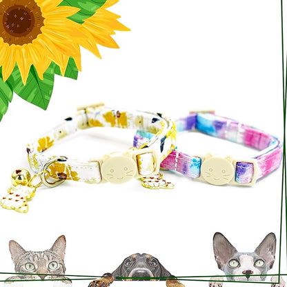 Elegant little tail 2 Pack Cat Collar- Sunflower Print Cotton Breakaway Cat - Image 4