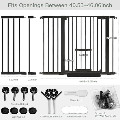 37 Inch Tall Baby Gate with Cat Door, Adjustable 29.55" and -46.06", Auto Close - Image 2
