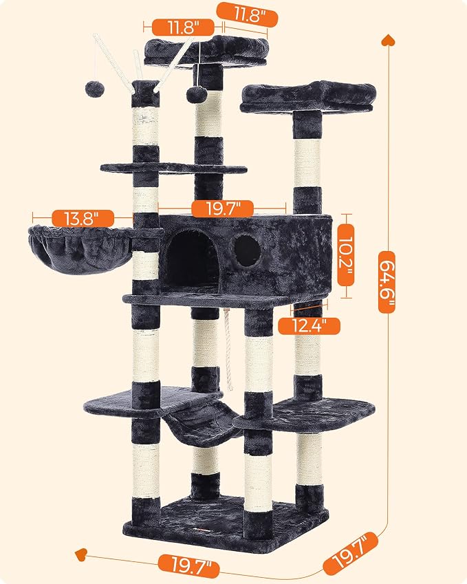 FEANDREA Cat Tree, Large Cat Tower, 64.6 Inches, Cat Activity Center - Image 6