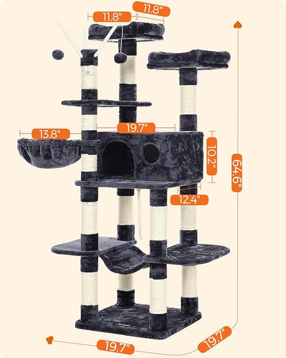 FEANDREA Cat Tree, Large Cat Tower, 64.6 Inches, Cat Activity Center - Image 6