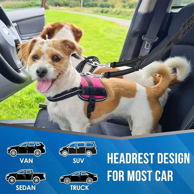 Dog Seat Belt for Car, Dual Pet Vehicle Headrest Restraint Safety Seatbelt - Image 6