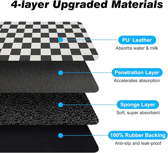 Checkered Dog Food Mat, Absorbent Leak-Proof Pet Feeding Mat, Quick Dry Cat - Image 6