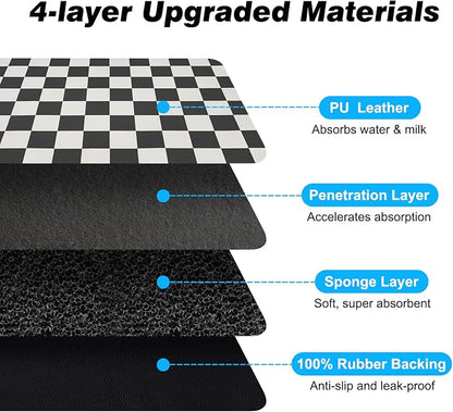 Checkered Dog Food Mat, Absorbent Leak-Proof Pet Feeding Mat, Quick Dry Cat - Image 6
