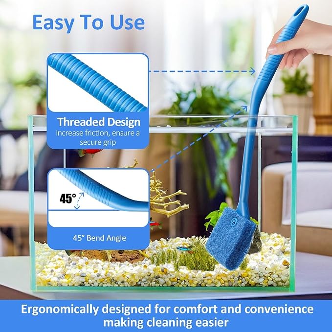 Fish Tank Cleaner with Five Sided Sponge Brush and Long Handle Aquarium - Image 5