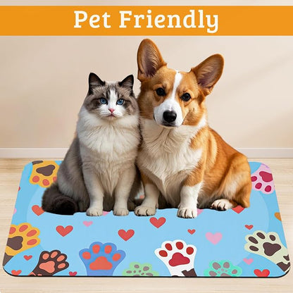Pet Feeding Mat, Dog Paws Absorbent Dog Cat Food Mat Cute Cat Dog Mat - Image 2