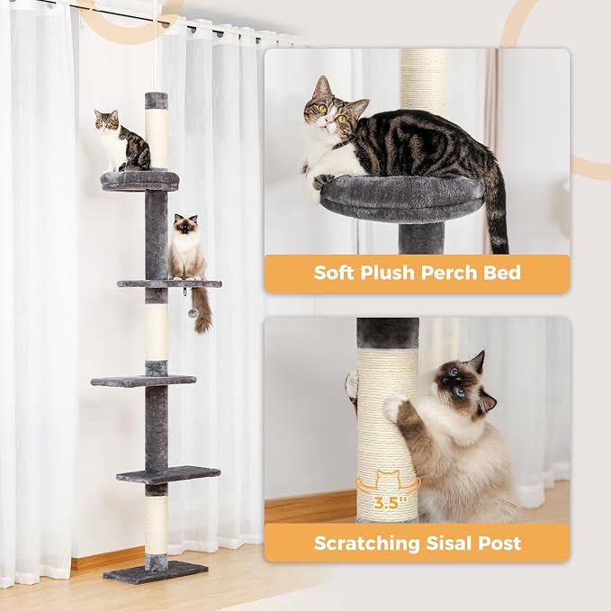 PETEPELA Cat Tower 5-Tier Floor to Ceiling Cat Tree Height Adjustable, Tall - Image 4
