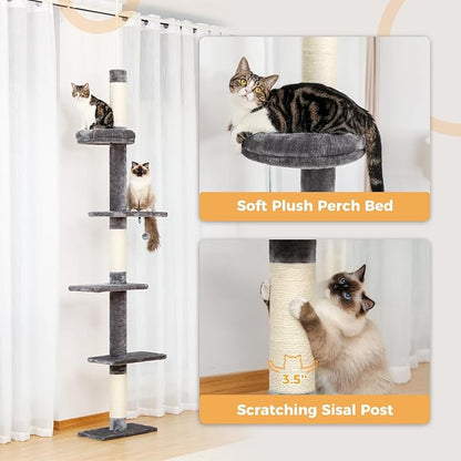 PETEPELA Cat Tower 5-Tier Floor to Ceiling Cat Tree Height Adjustable, Tall - Image 4