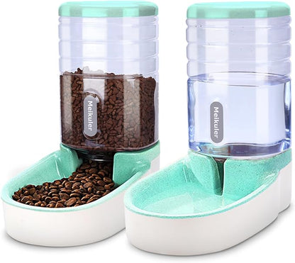 Meikuler Automatic Dog Cat Feeder and Water Dispenser Set, Waterer and Gravity by Meikuler