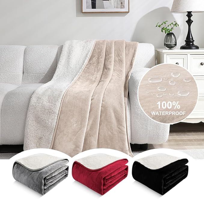 Waterproof Blanket for Beds – Ideal for Couch & Pets Splash Proof Sherpa Throw - Image 2