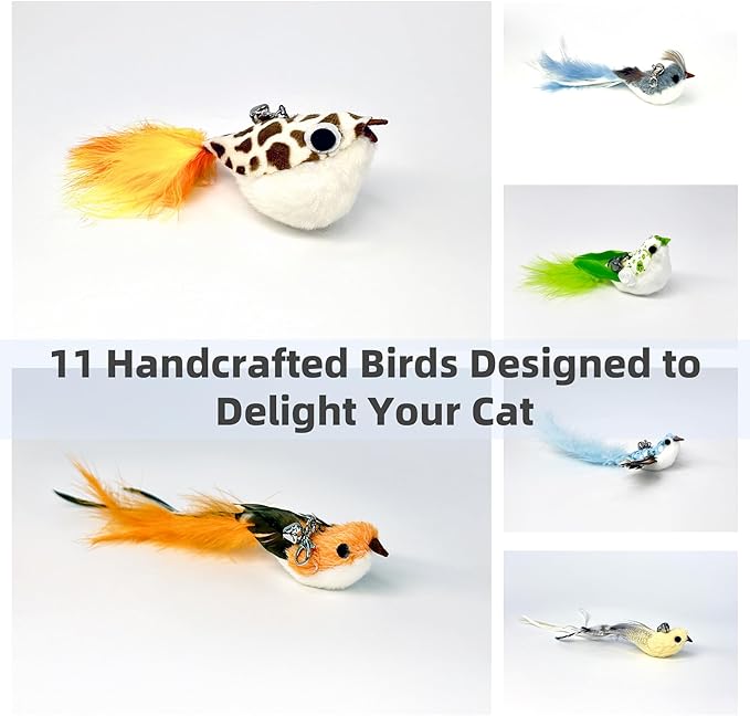 11 PCS Multi-Functional Cat Toy Replacement Heads – Realistic Handmade Bird - Image 3