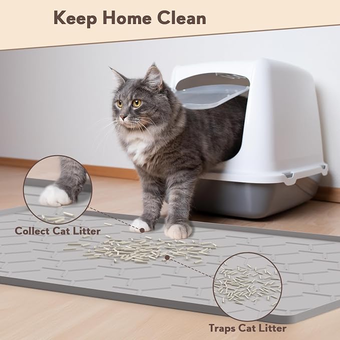 Cat Mat for Litter Box, Large 34" X 22" Cat Litter Mat, Waterproof Silicone Pad - Image 2