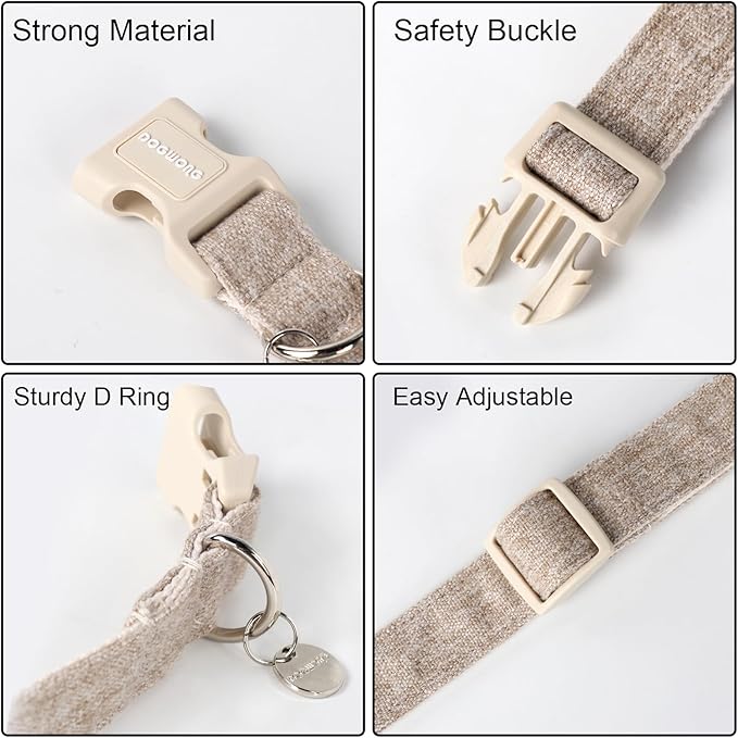 DOGWONG Cotton Hemp Dog Collar, Heavy-Duty Khaki Dog Collar Adjustable Soft - Image 3