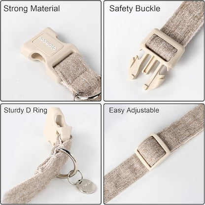 DOGWONG Cotton Hemp Dog Collar, Heavy-Duty Khaki Dog Collar Adjustable Soft - Image 3