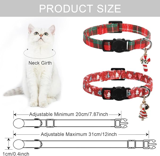 Lionet Paws 2pcs Pack Christmas Cat Collarr, Christmas Tree & Red Green Plaid - Image 4