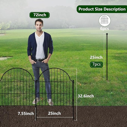 6 Panels No Dig Decorative Garden Fence, 25in x 12.2ft Animal Barrier Fencing - Image 2