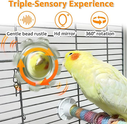 2Pcs Innovation Bird Toy with Hd Mirror, Spinner Rattle Parakeet Toy with - Image 3