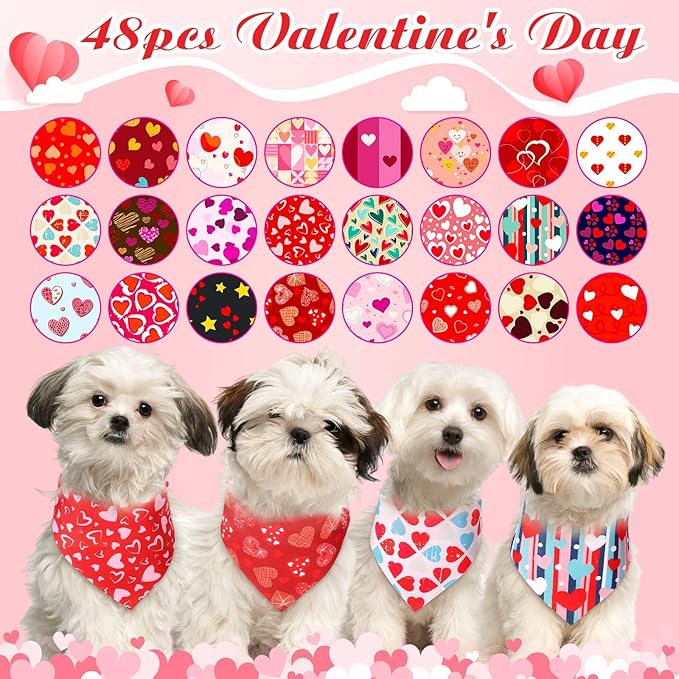Sanwuta 48 Pcs Valentine's Day Dog Bandanas Bulk Valentines Dog Bandanas - Image 3