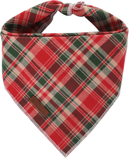 Christmas Plaid Dog Bandana–Red and Green Checked Triangle Scarf by UPURARAPUP
