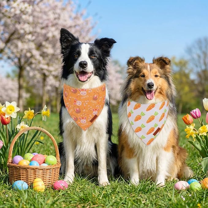 PTDECOR Easter Dog Bandana 2 Pack, Reversible Rabbit Carrot Dog Scarf - Image 3