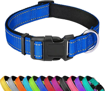 Reflective Dog Collar, Adjustable Soft Neoprene Padded Nylon Pet Collars by PWOD