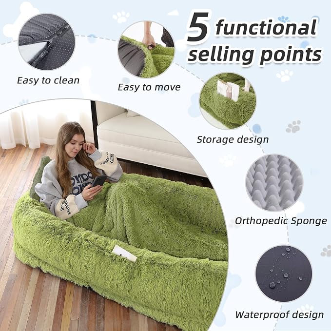 Human Dog Bed, Washable Faux Fur Pet Bed - Image 3