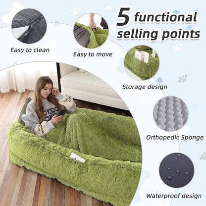 Human Dog Bed, Washable Faux Fur Pet Bed - Image 3