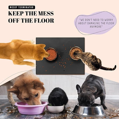 AVERYDAY 100% Waterproof Thicker Silicone Dog Food Mat, 0.63'' Raised Edge Bowl - Image 2