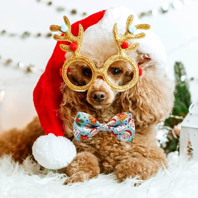 Christmas Dog Collar with Bow Tie Set, Holiday Santa Claus Pattern Pet Collar - Image 4