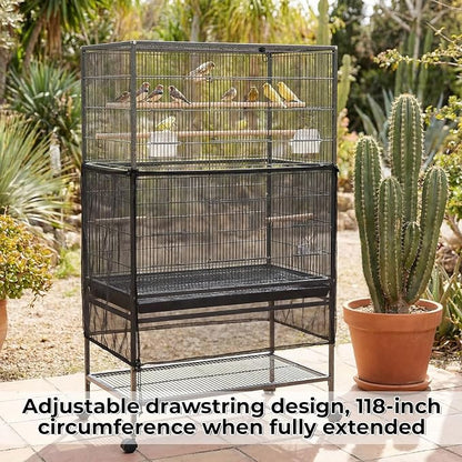 Large Bird Cage Cover Bird Cage Seed Catcher 118 x 31 Inches Adjustable Elastic - Image 5