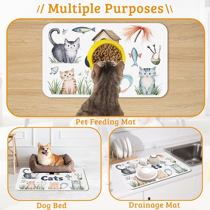 Cats Dog Food Mat, Cute Fun Absorbent Pet Feeding Mat - Image 7